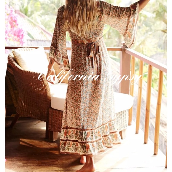 Boho Floral Gypsy Print Maxi Dress Kimono - Picture 12 of 16